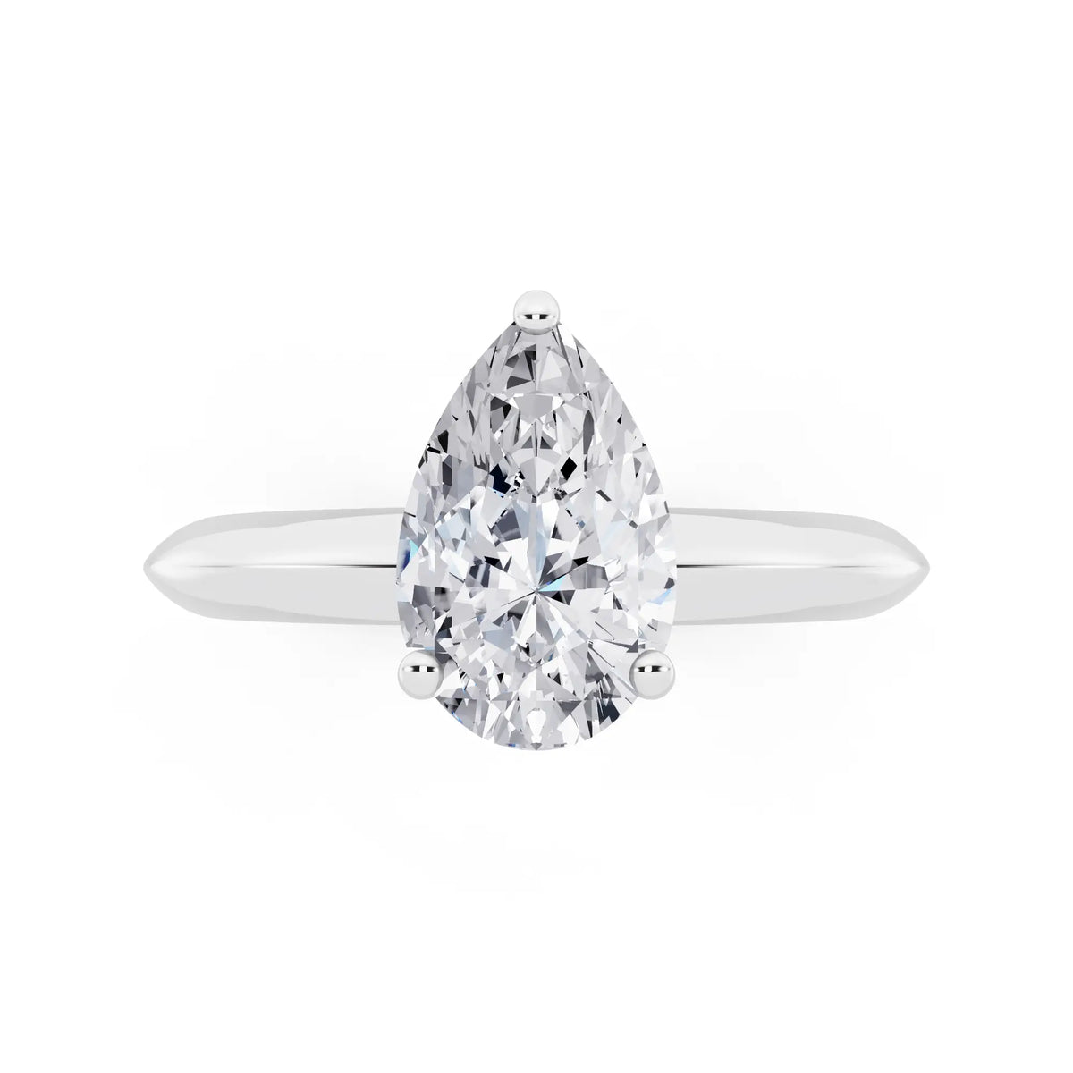 14 KT White Gold Pear Cut Diamond Classic Solitaire Ring - top angle