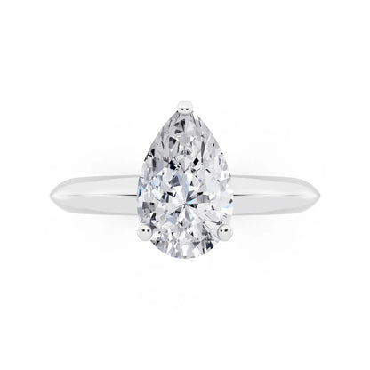 14 KT White Gold Pear Cut Diamond Classic Solitaire Ring - top angle