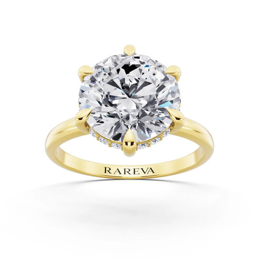 14 KT Yellow Gold Round Cut Diamond Hidden Halo Solitaire Ring - front view