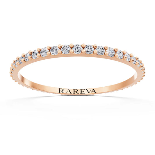 14K Rose Gold Round Cut Diamond 4 Prong Eternity Band - 1.6mm - Front