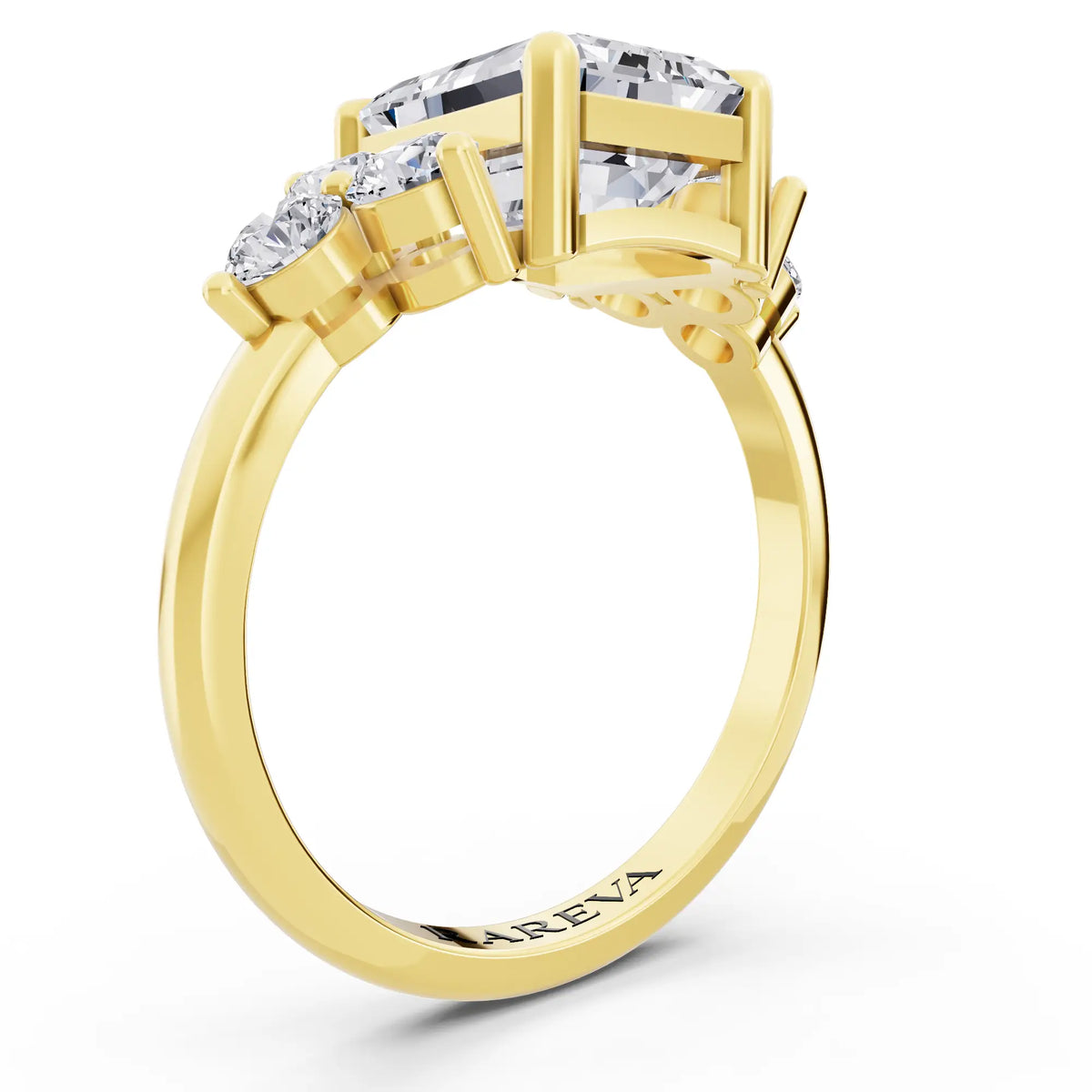 14 KT Yellow Gold Emerald Cut Diamond Cluster Ring with Round Accents - Top view