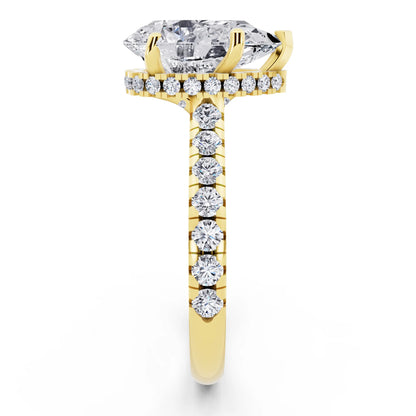 14 KT Yellow Gold Pear Cut Diamond Ring with Hidden Halo - side view