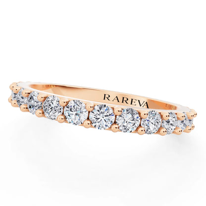 10K Rose Gold Round Cut Diamond 4 Prong Eternity Band - 2mm - Close up
