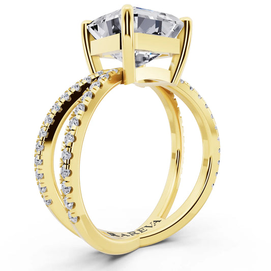14 KT Yellow Gold Asscher Cut Diamond Ring with Twisted Split Shank - top view