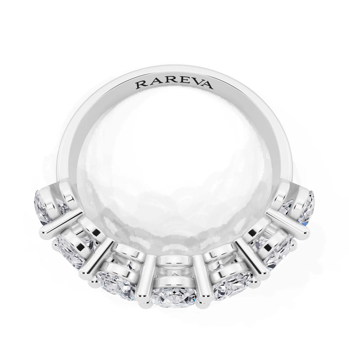 Platinum Seven Stone Oval Cut Diamond Half Eternity Wedding Band - 2.6mm - Top