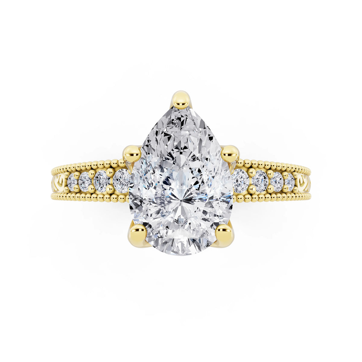 14 KT Yellow Gold Pear Cut Diamond Vintage - top angle