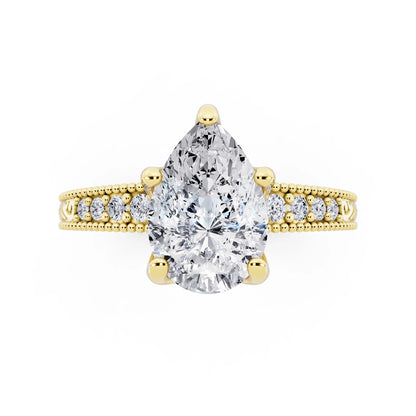 14 KT Yellow Gold Pear Cut Diamond Vintage - top angle
