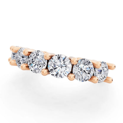 10K Rose Gold Seven Stone Round Cut Diamond Half Eternity Wedding Band - 2mm - Close up