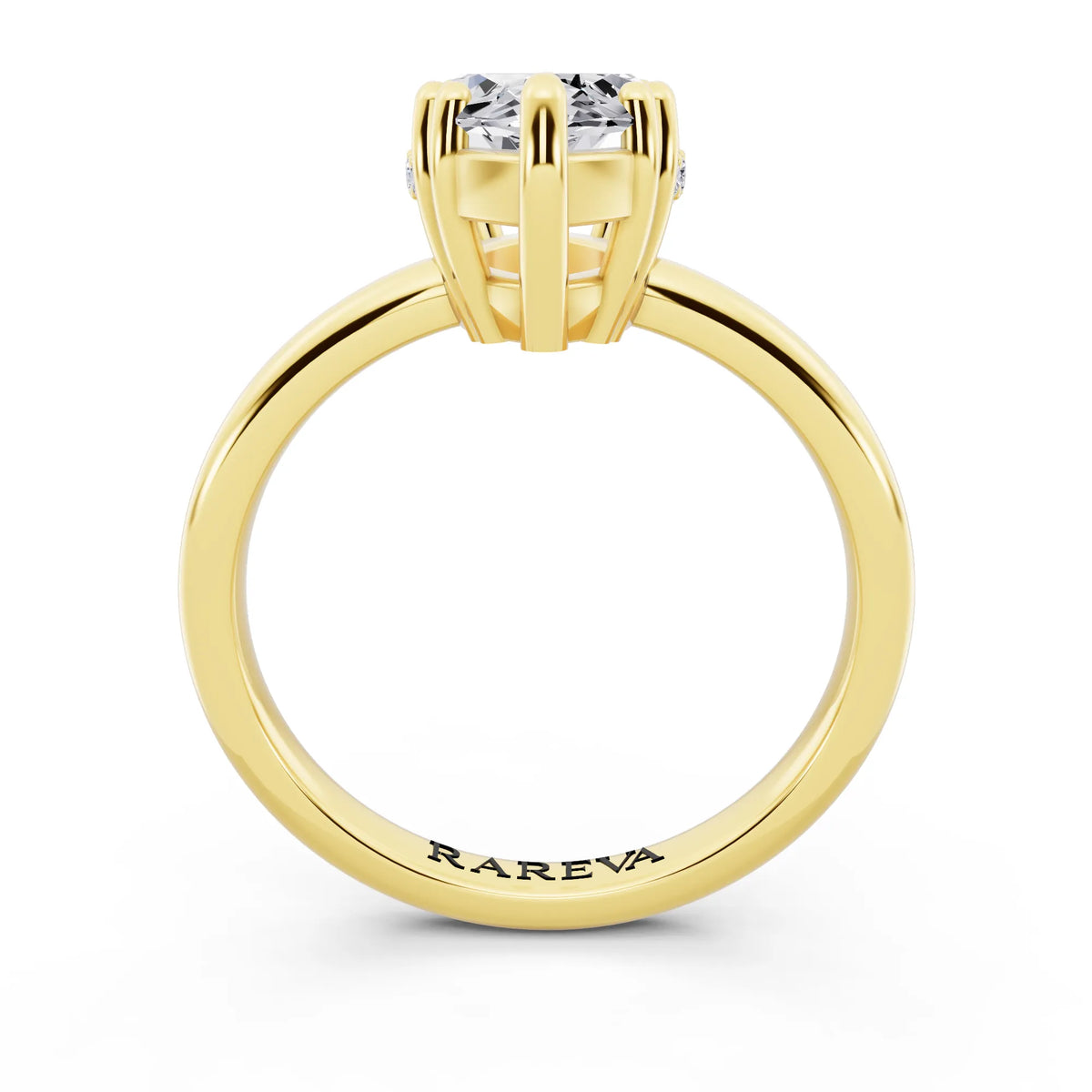 18 KT Yellow Gold Marquise Cut Diamond Solitaire Ring with Hidden Accent Basket - through finger