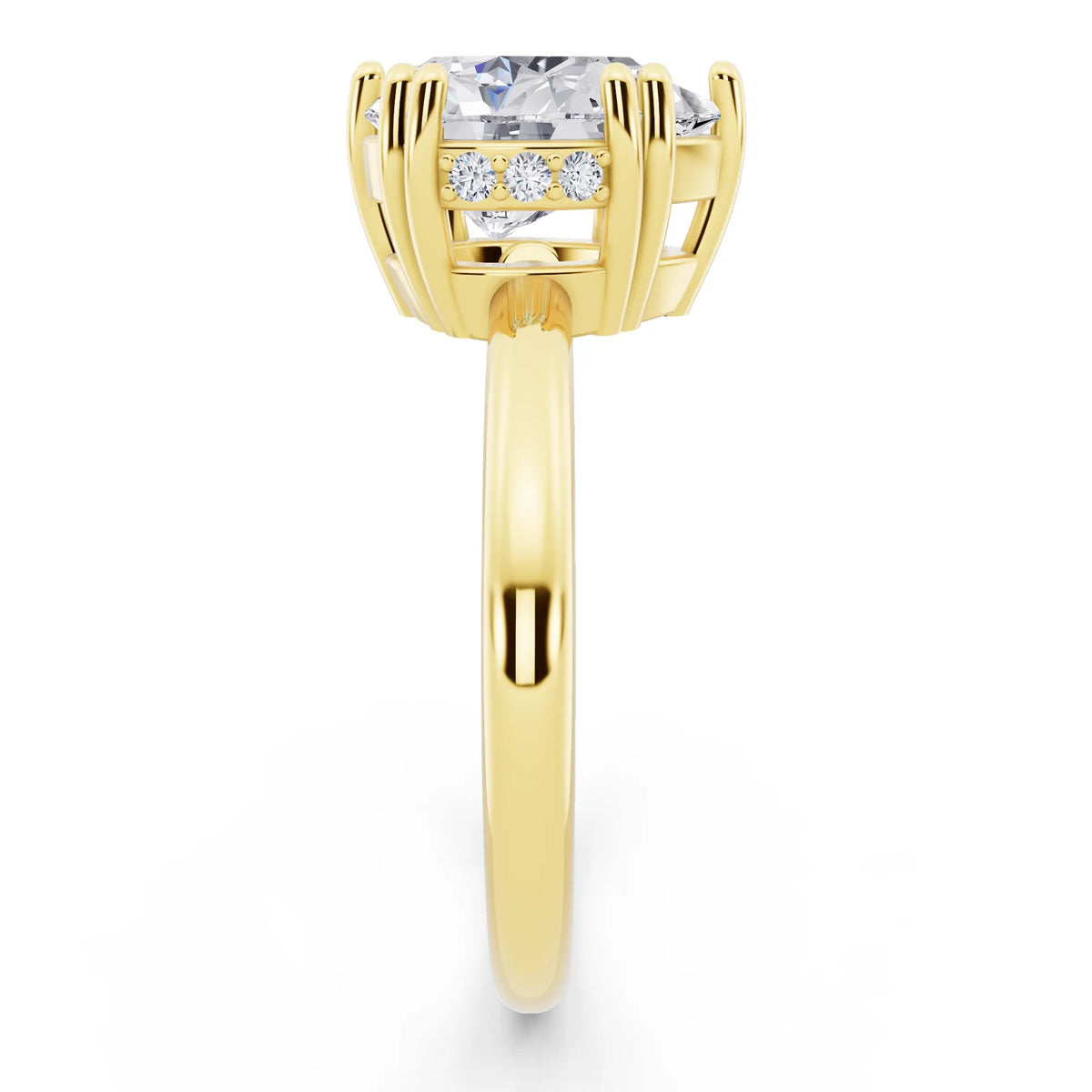18 KT Yellow Gold Pear Cut Diamond Solitaire Ring with Hidden Accent Basket - side view