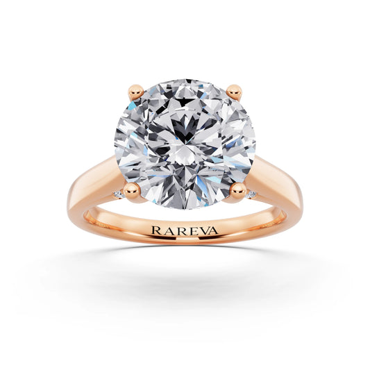 18 KT Rose Gold Round Cut Diamond Solitaire Ring with Hidden Accent - front view