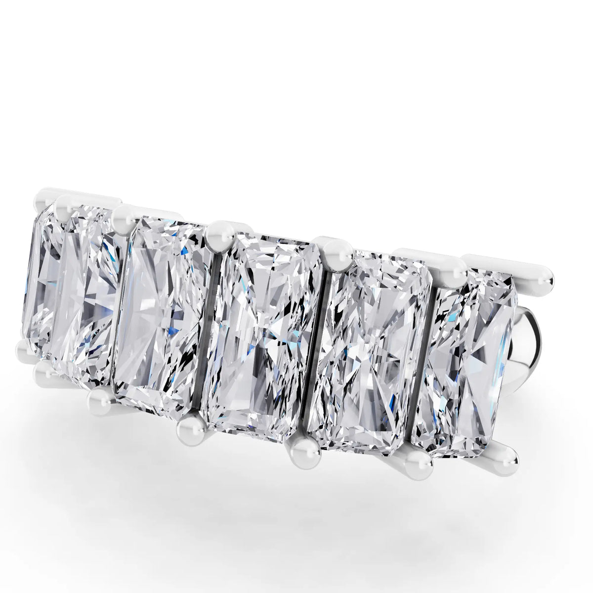 Platinum Seven Stone Radiant Cut Diamond Half Eternity Wedding Band - 2.4mm - Close up