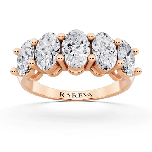 10K Rose Gold Five Stone Oval Cut Diamond Half Eternity Wedding Band - 2.7mm - Front