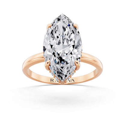18 KT Rose Gold Marquise Cut Diamond Hidden Halo Solitaire Ring - front view