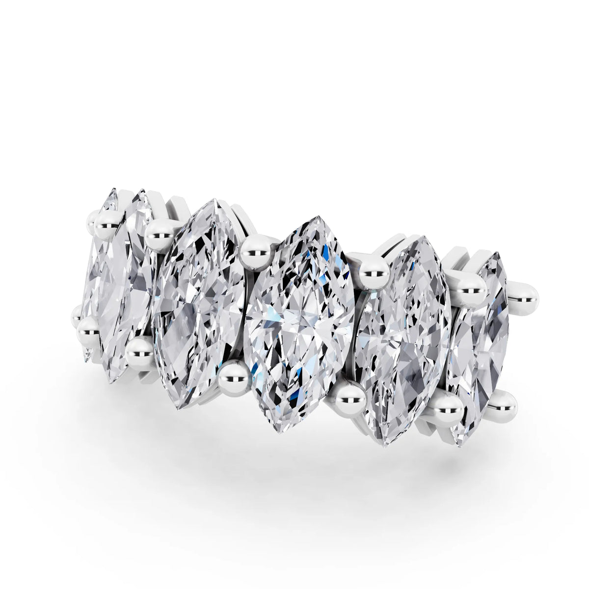 Platinum Seven Stone Marquise Cut Diamond Half Eternity Wedding Band - 3mm - Close up