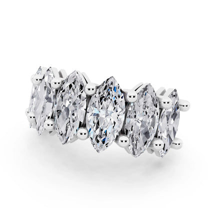 Platinum Seven Stone Marquise Cut Diamond Half Eternity Wedding Band - 3mm - Close up