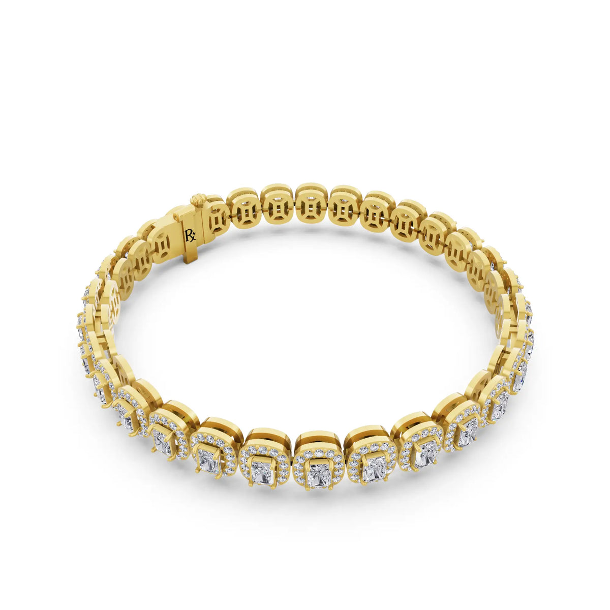 10K Yellow Gold Radiant Cut Halo Diamond Tennis Bracelet - Left