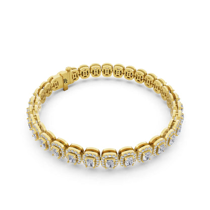 10K Yellow Gold Radiant Cut Halo Diamond Tennis Bracelet - Left