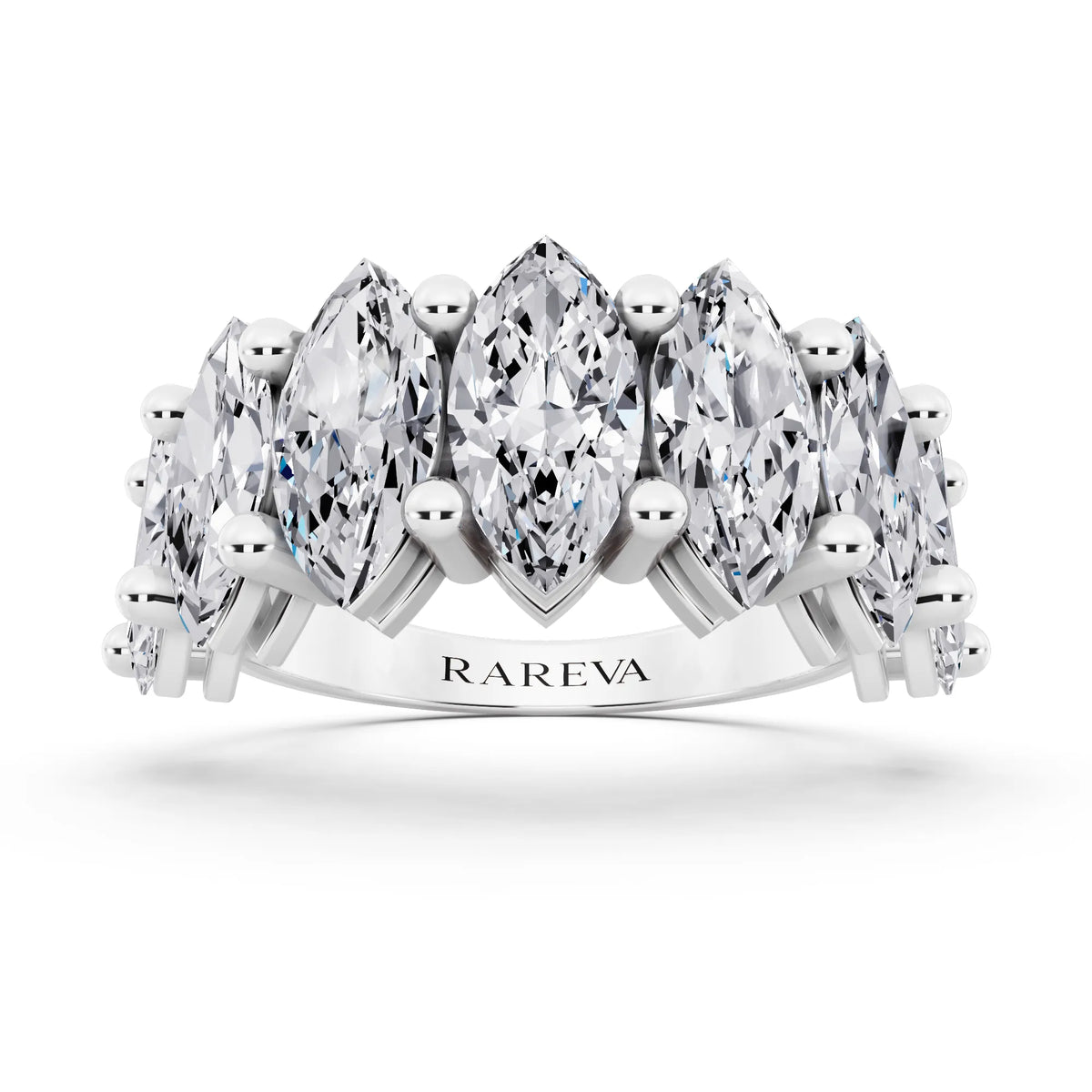 10K White Gold Seven Stone Marquise Cut Diamond Half Eternity Wedding Band - 3mm - Front
