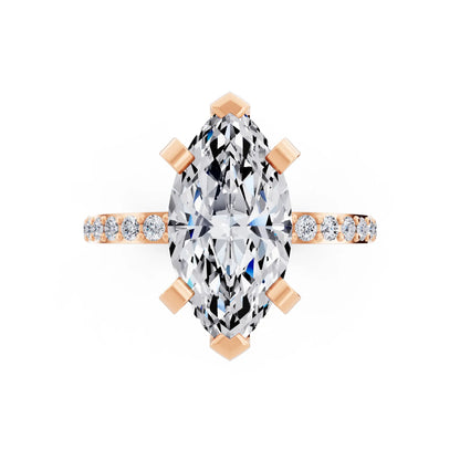 18 KT Rose Gold Marquise Cut Diamond Solitaire Ring with Pave Shank - top angle