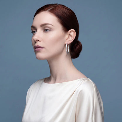 Platinum Diamond Cluster Hoop Earrings - model beauty shot