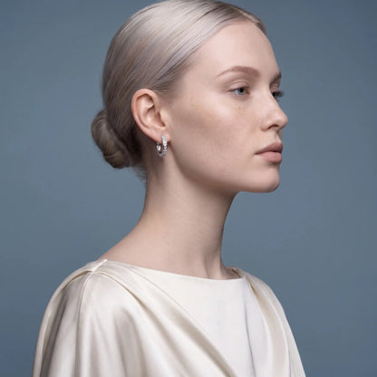 Silver Diamond Climber Earrings - model beauty shot