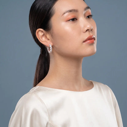 10KT Rose Gold Round Diamond Cluster Hoop Earrings - model beauty shot