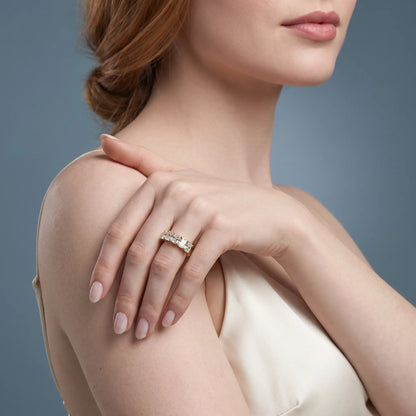 10K Yellow Gold Five Stone Radiant Cut Diamond Half Eternity Wedding Band - model beauty shot
