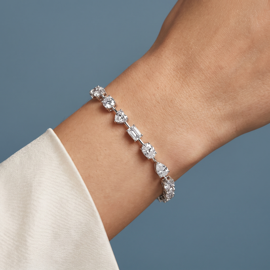 Silver Multi Shape Diamond Tennis Bracelet - Close-up