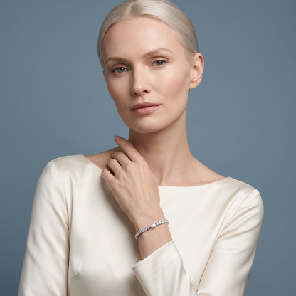 Platinum Round Cut Diamond Tennis Bracelet with Pear Accent - Beauty