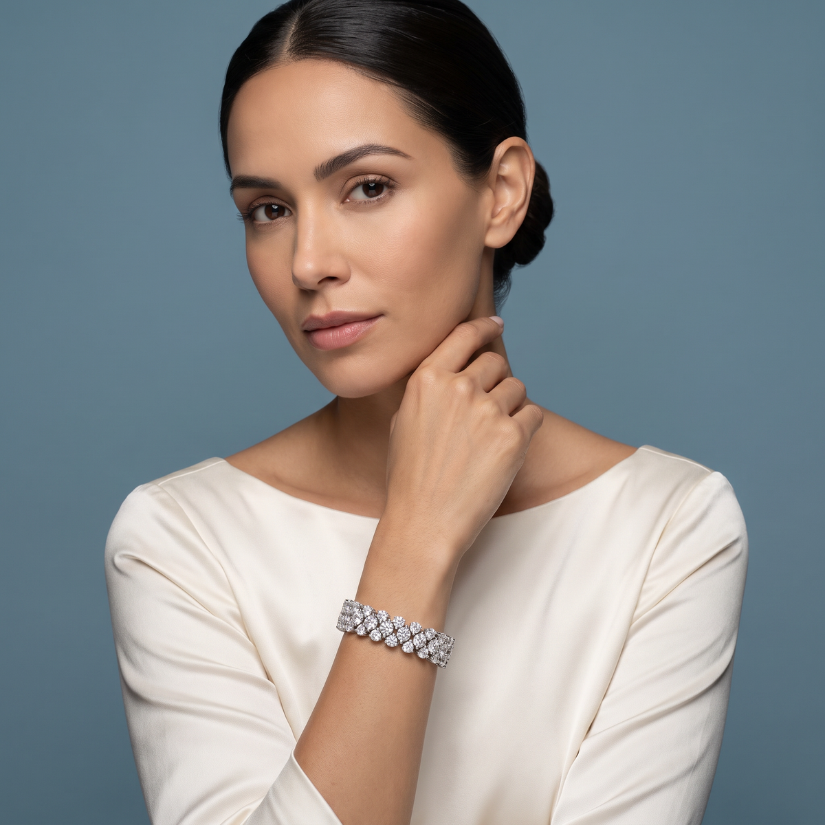 Silver Multi Row Round Cut Diamond Tennis Bracelet - Beauty