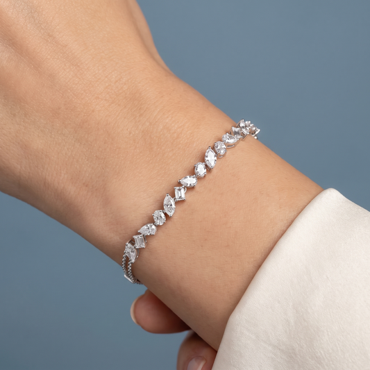 Silver Multi Shape Diamond Chain Bracelet - Close-up
