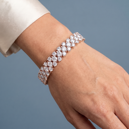 14K Rose Gold Multi Row Round Cut Diamond Tennis Bracelet - Close-up
