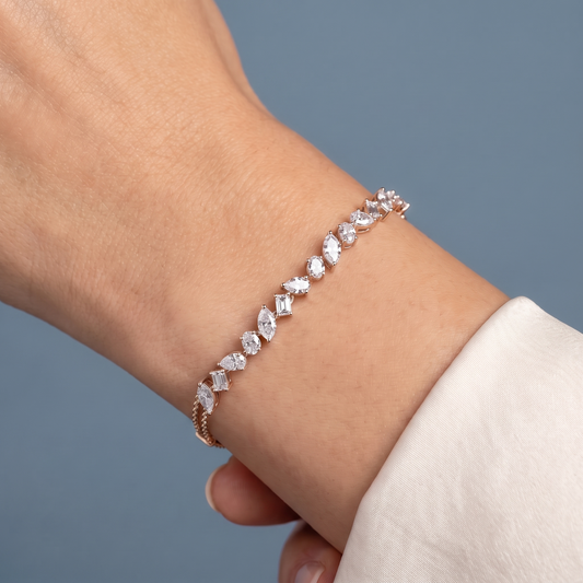 14K Rose Gold Multi Shape Diamond Chain Bracelet - Close-up