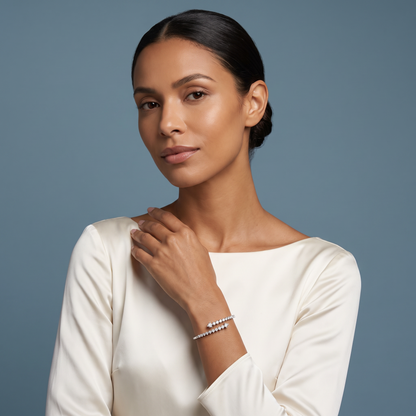 14K White Gold Round Cut Diamond Bypass Bangle Bracelet - Beauty