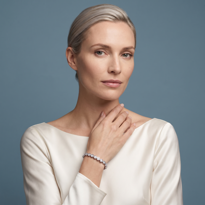 14K White Gold Round Cut Bezel Set Diamond Tennis Bracelet - Beauty