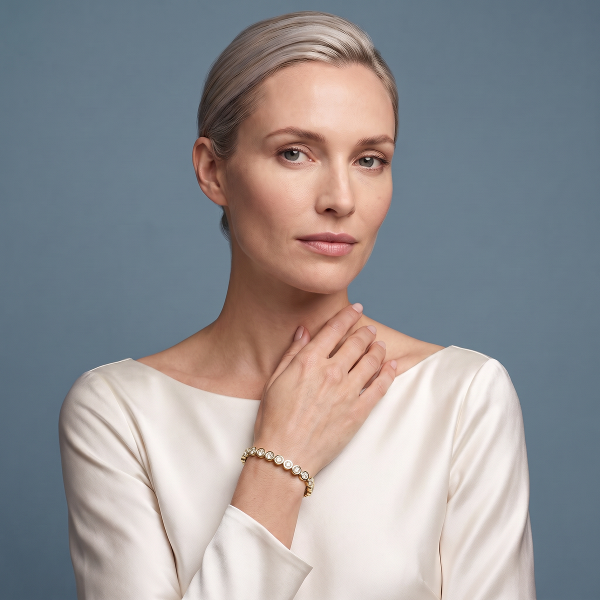 10K Yellow Gold Round Cut Bezel Set Diamond Tennis Bracelet - Beauty