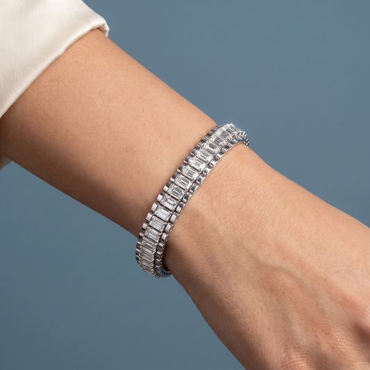 Platinum Emerald Cut Diamond Tennis Bracelet - Close-up