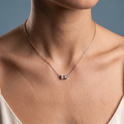 10KT Rose Gold Emerald Cut Diamond Bar Pendant - Close-up