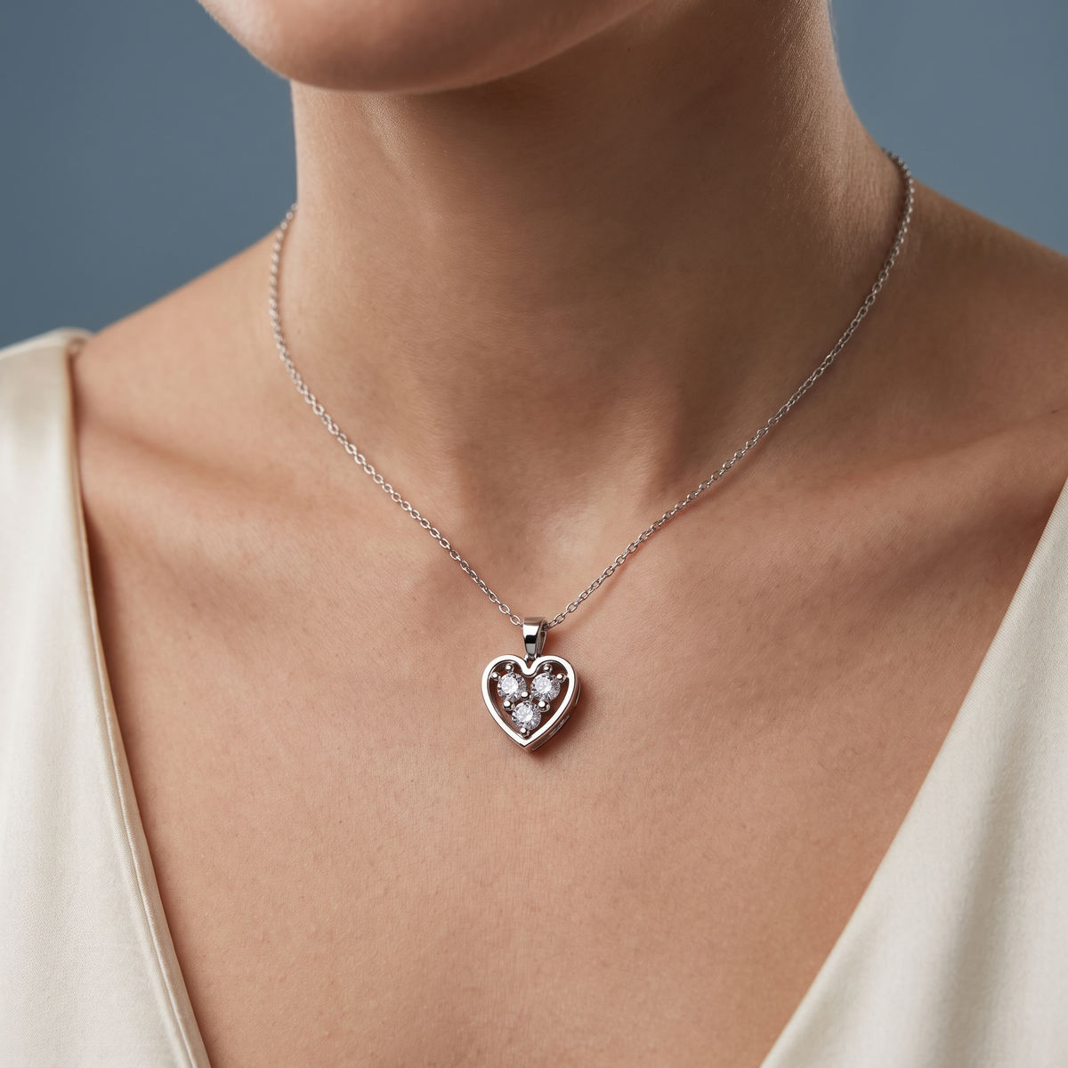 10KT White Gold Heart Diamond Cluster Pendant - Close-up