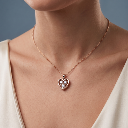 10KT Rose Gold Heart Diamond Cluster Pendant - Close-up
