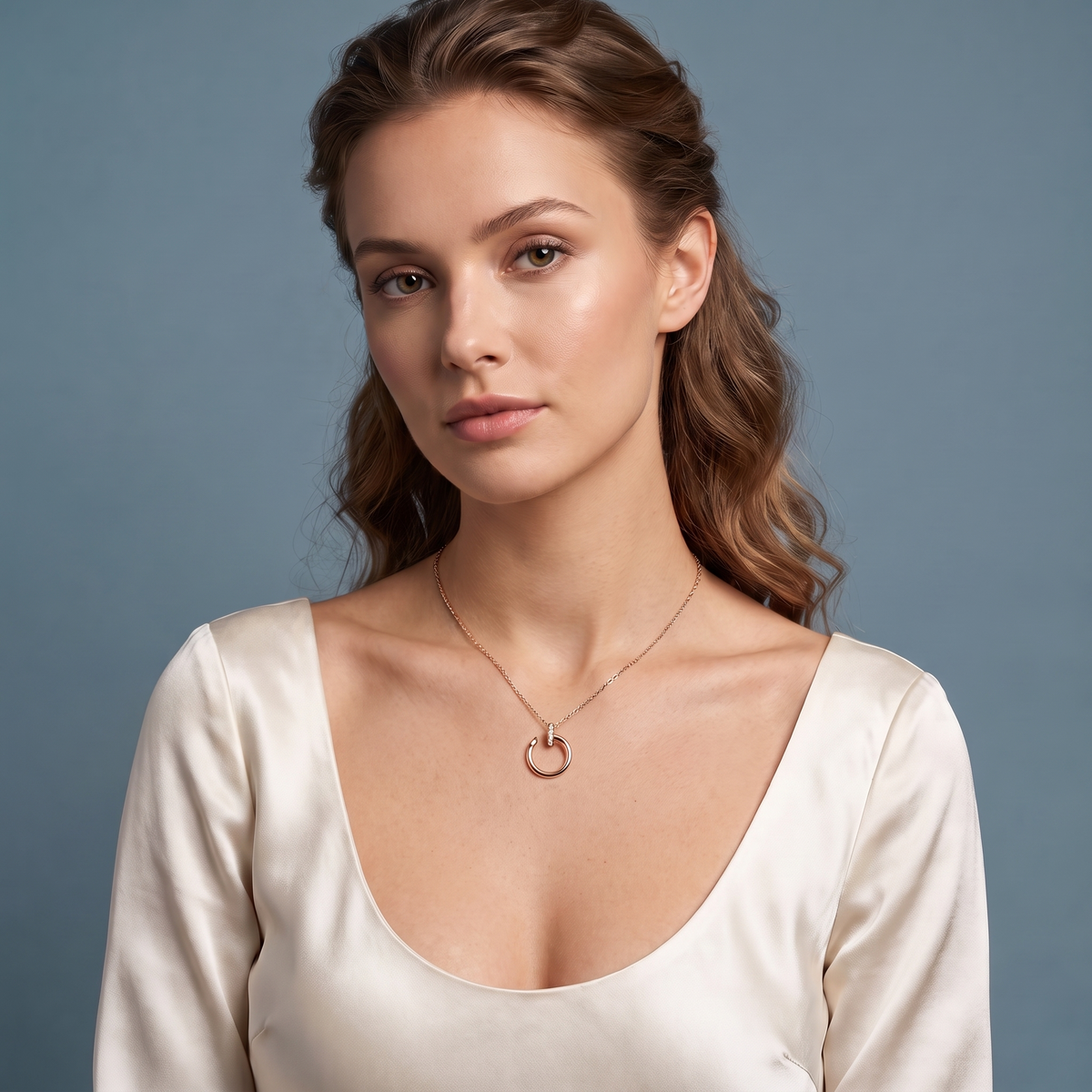 14KT Rose Gold Open Circle Vertical Diamond Pendant - Beauty