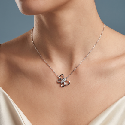 14KT White Gold Floral Bow Diamond Pendant - Close-up
