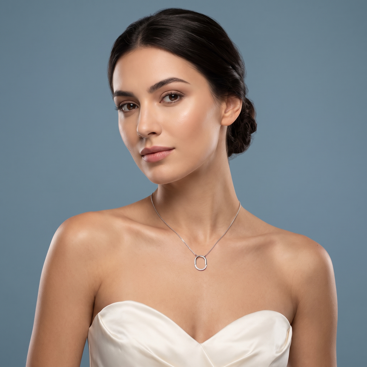 Platinum Open Oval Diamond Pendant - Beauty