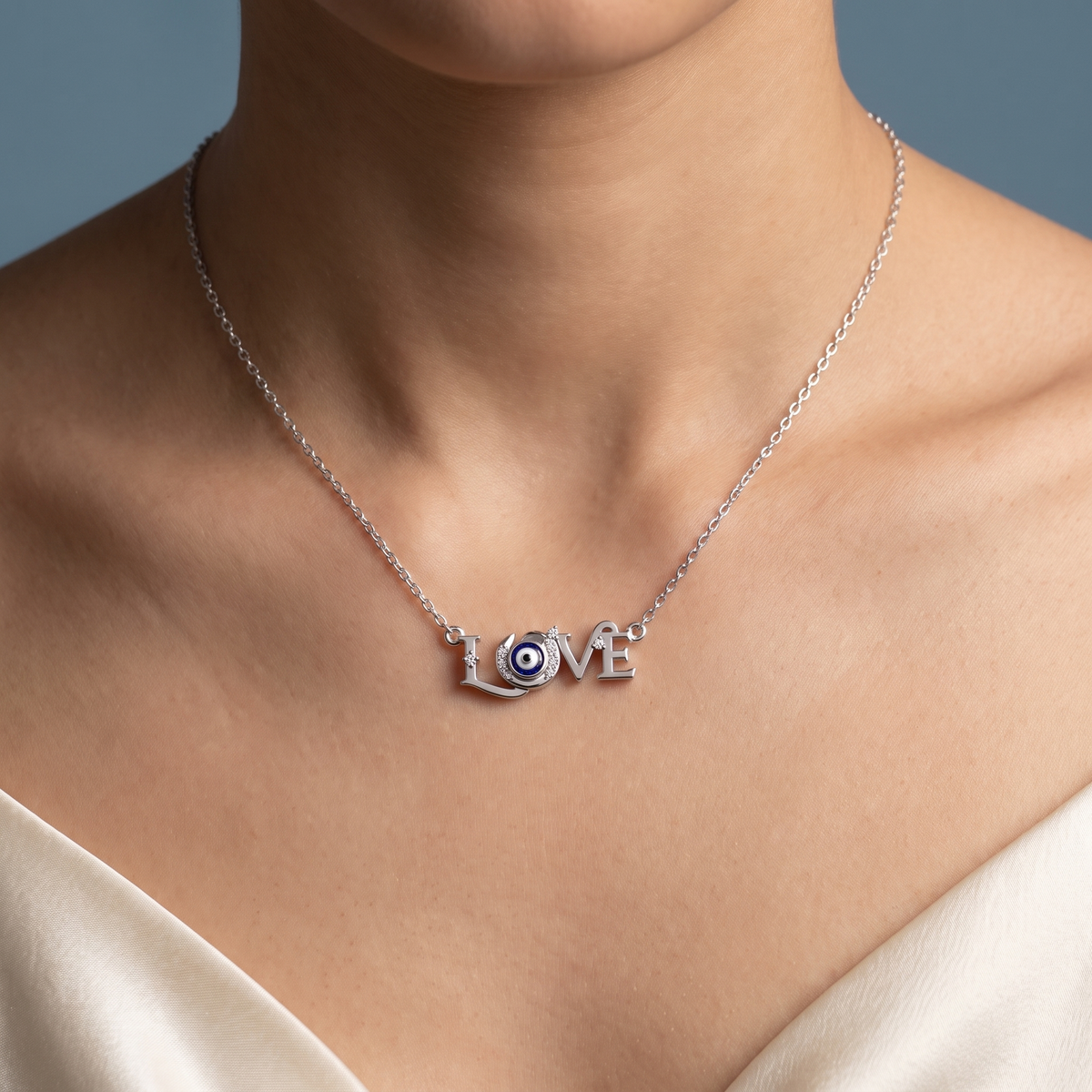 Platinum Love Evil Eye Diamond Pendant - Close-up