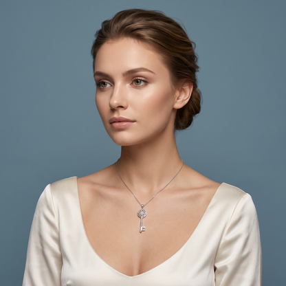 Silver Key Diamond Pendant - Beauty
