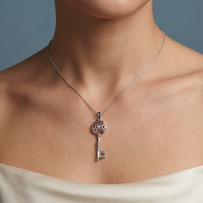 Silver Key Diamond Pendant - Close-up