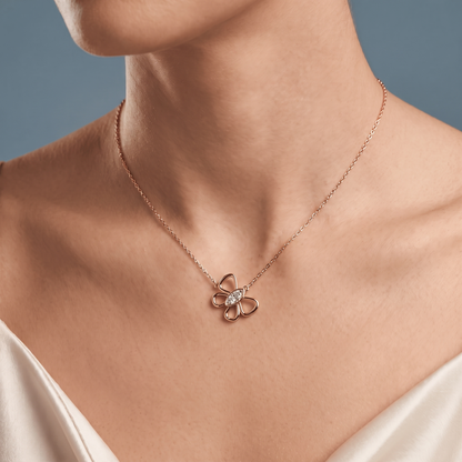 10KT Rose Gold Floral Bow Diamond Pendant - Close-up