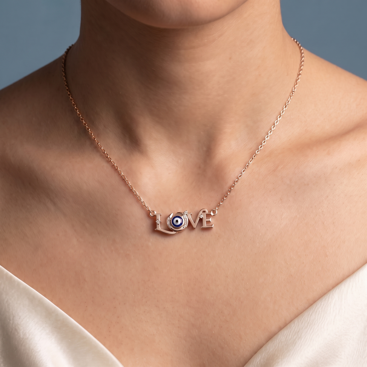 10KT Rose Gold Love Evil Eye Diamond Pendant - Close-up