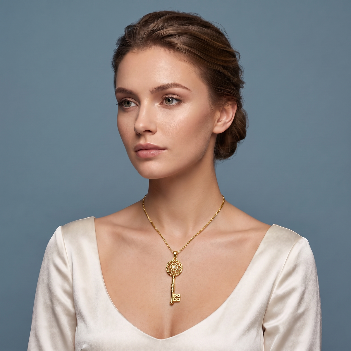 14KT Yellow Gold Key Diamond Pendant - Beauty